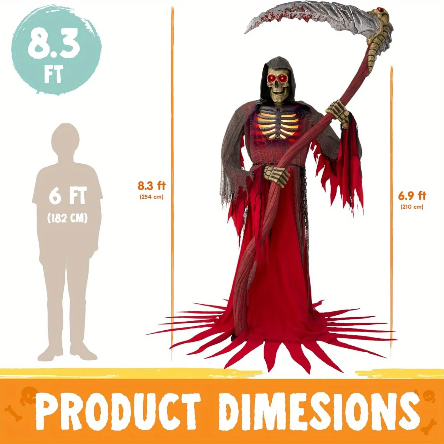7Ft Animatronics Grim Reaper Halloween Decor - Image 6