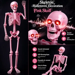 Pink Full Body Posable Skeleton/Sound Activated - Thumbnail Image 8