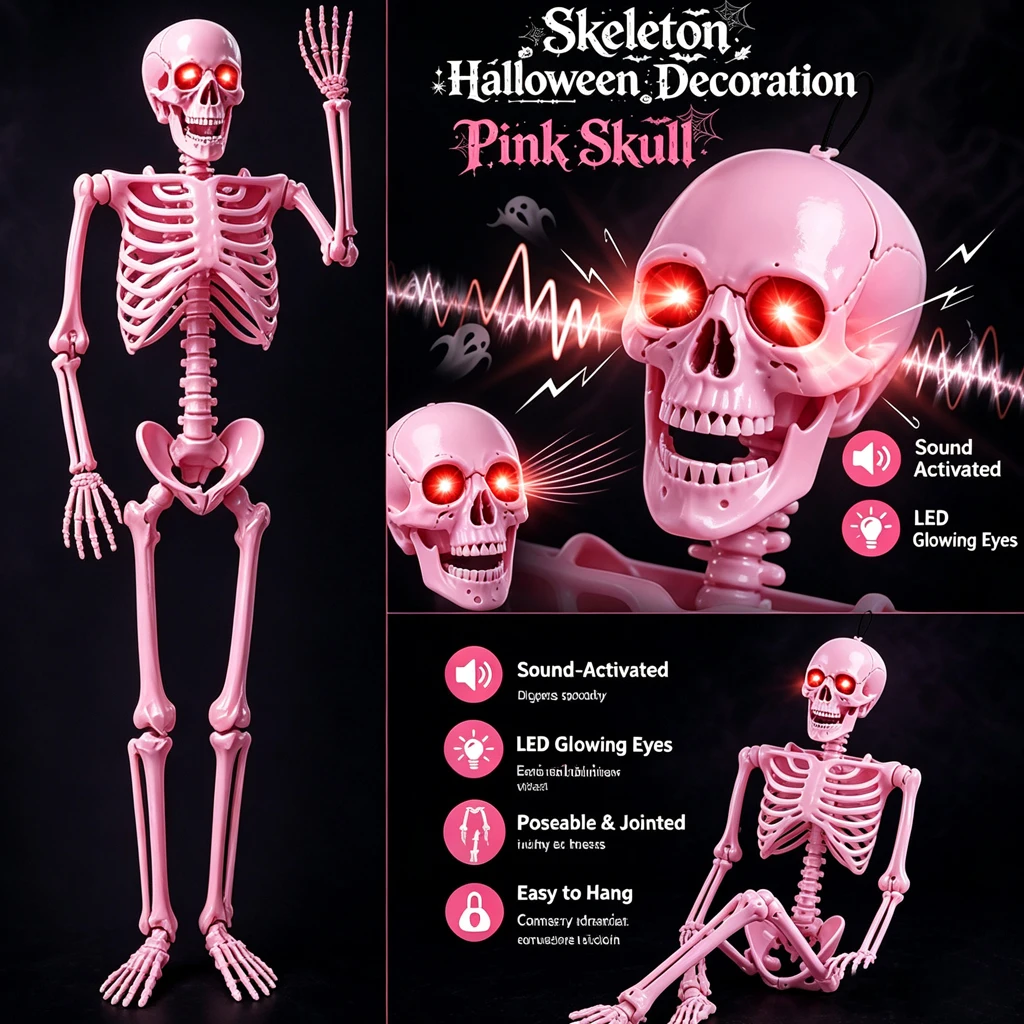 Pink Full Body Posable Skeleton/Sound Activated - Image 8
