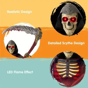 7Ft Animatronics Grim Reaper Halloween Decor - Thumbnail Image 4