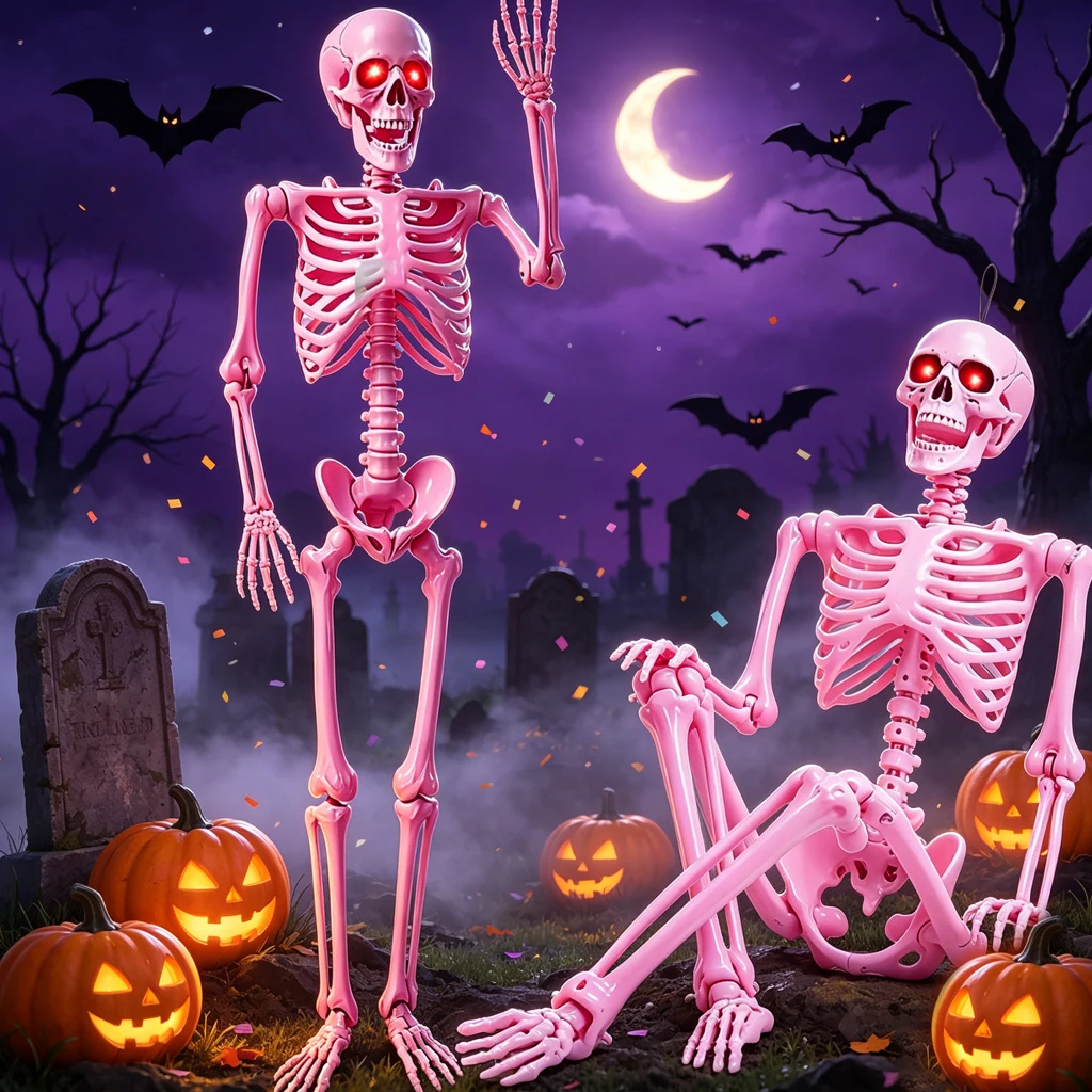 Pink Full Body Posable Skeleton/Sound Activated - Image 3