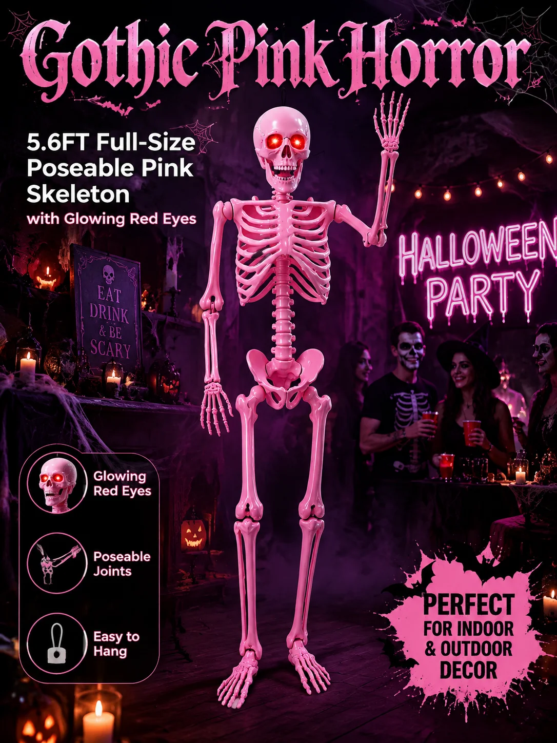 Pink Full Body Posable Skeleton/Sound Activated - Image 9