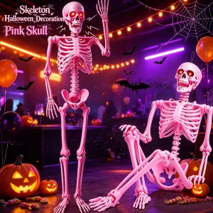 Pink Full Body Posable Skeleton/Sound Activated - Thumbnail Image 2