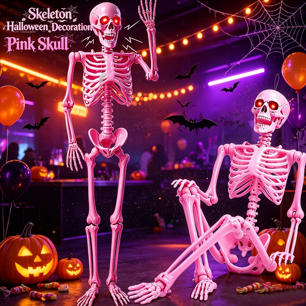 Pink Full Body Posable Skeleton/Sound Activated - Image 2