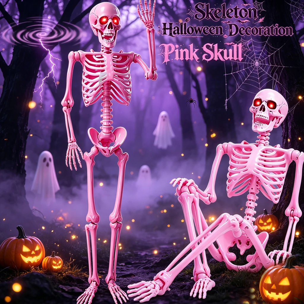 Pink Full Body Posable Skeleton/Sound Activated - Image 5