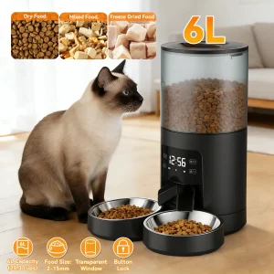 6L Automatic Cat Feeder /2 Stainless Bowls - Thumbnail Image 2