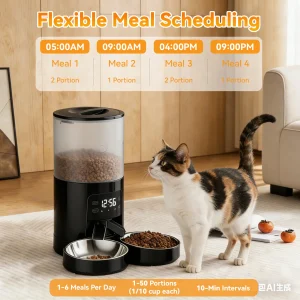 6L Automatic Cat Feeder /2 Stainless Bowls - Thumbnail Image 3