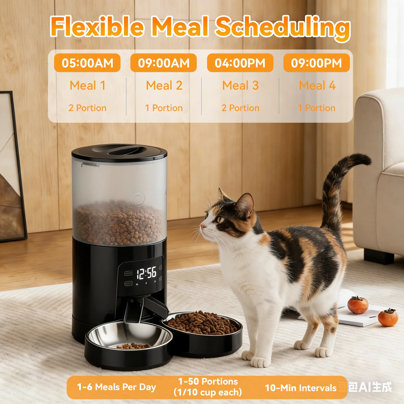 6L Automatic Cat Feeder /2 Stainless Bowls - Image 3