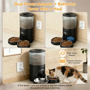 6L Automatic Cat Feeder /2 Stainless Bowls - Thumbnail Image 5