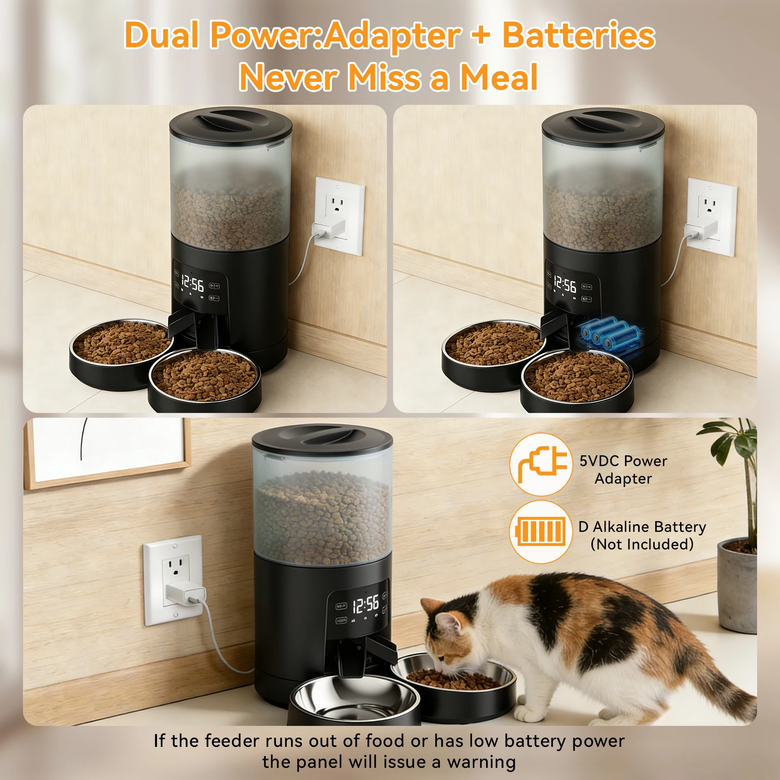6L Automatic Cat Feeder /2 Stainless Bowls - Image 5