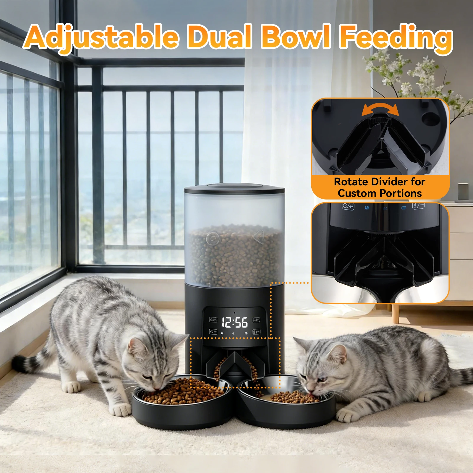 6L Automatic Cat Feeder /2 Stainless Bowls - Image 4