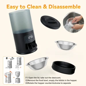 6L Automatic Cat Feeder /2 Stainless Bowls - Thumbnail Image 6